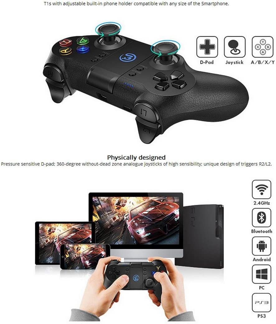 GameSir T1s Enhanced Edition Wireless/Wired Gamepad Game Controller 2.4GHz Bluetooth 4.0 for iOS/Android/PC/PS3 - Black