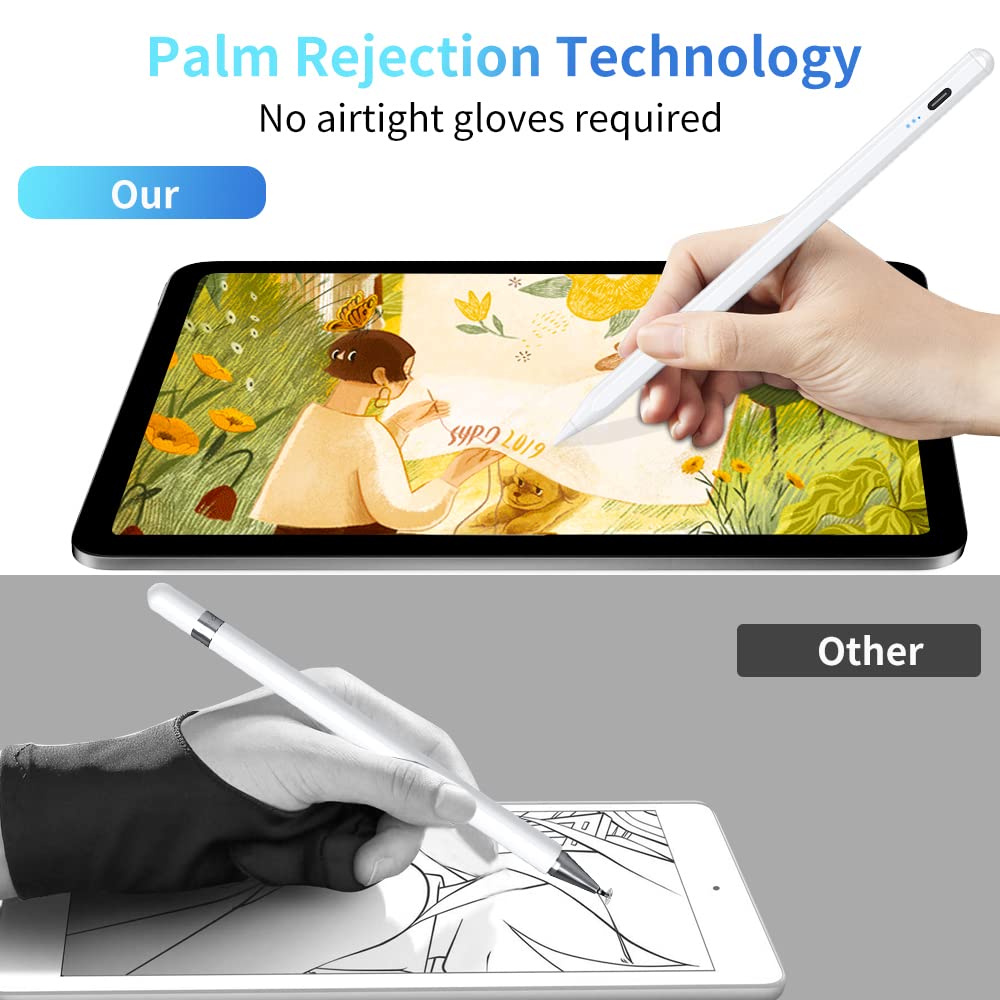 KINGONE Upgraded Stylus Pen, iPad Pencil, Ultra High Precision&Sensitivity, Palm Rejection, Prevents False ON/Off Touch, Power Display, Tilt Sensitivity, Magnetic Adsorption for iPad 2018&Later, White