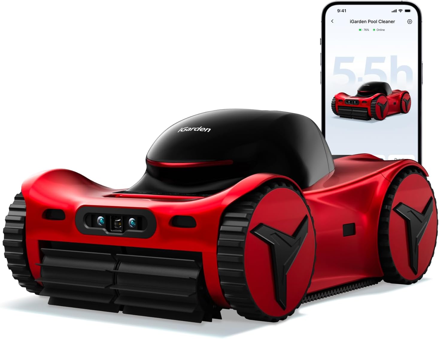iGarden Robotic Pool Cleaner M1 AI Series, 5.5H Runtime, AI Dual-Camera Vision, 5,019 GPH Suction, Smart Navigation, Wall & Waterline Cleaning for Above & In-Ground Pools