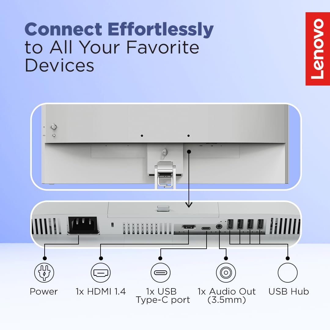 Lenovo L-Series 24 inch (60.4cm) FHD IPS Monitor| 100Hz, 1ms, FreeSync, 3Wx2 Speakers, 4xUSB-A, 1xUSB-C, 1x HDMI, PD-45W, Tilt, Swivel,Pivot Height Adjust Stand: for Home & Office use, Grey, L24m-4A