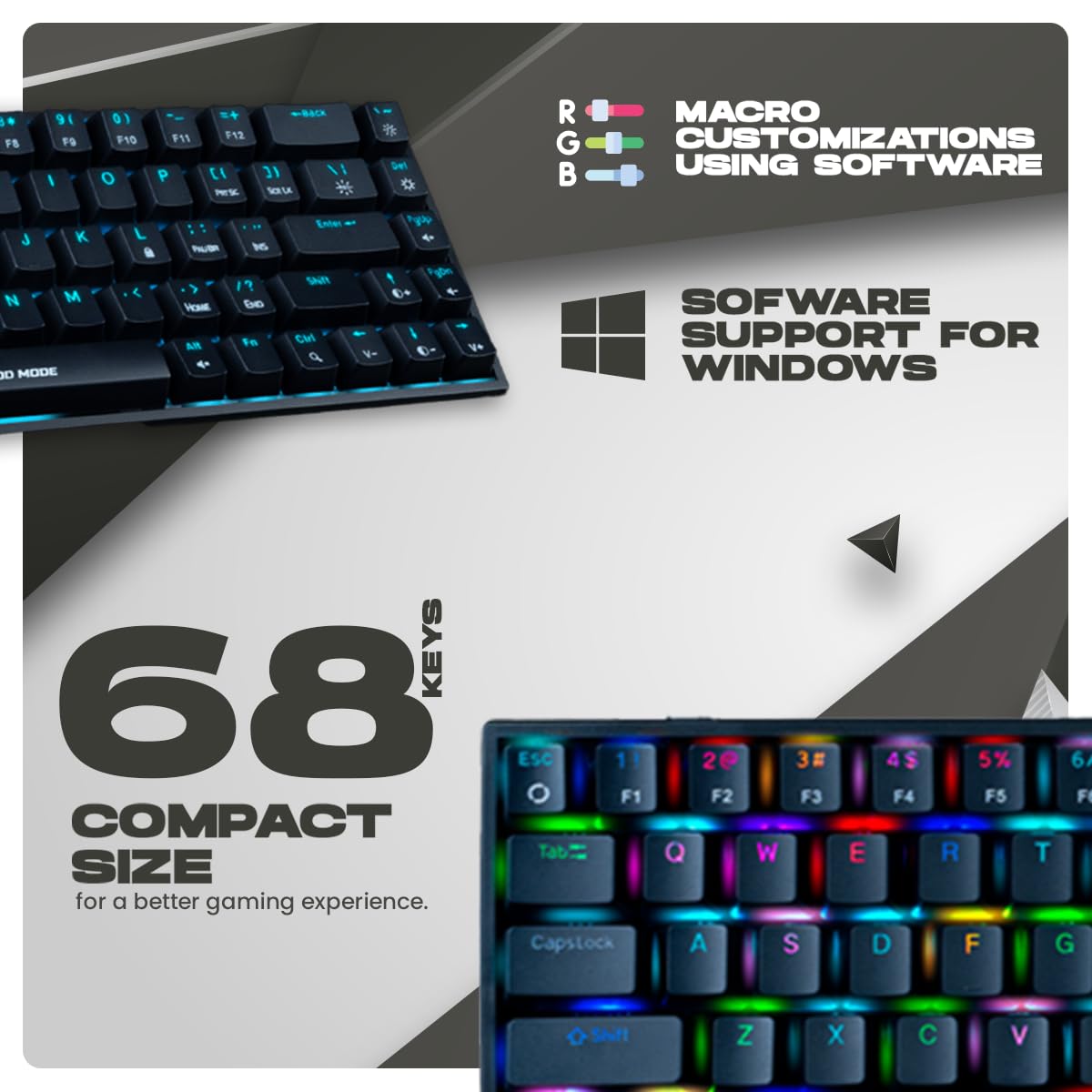 Cosmic Byte CB-GK-31 Artemis 68Key Per Key RGB Wired Mechanical Keyboard, Upgraded with Swappable Outemu Red Switches and Software (Black)