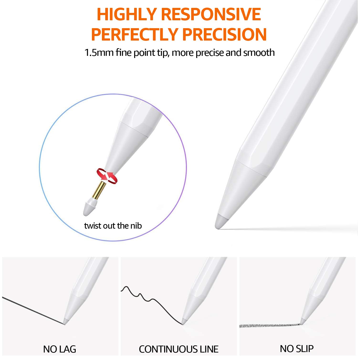 Amazon Basics Universal Stylus Pen for Touch Screens | Android, iOS (iPad and iPad Pro) | Fine Point Stylus Pen (White)