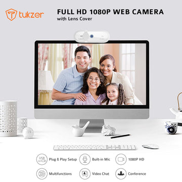 Tukzer 2.1 MP Optical Full HD 1080P Web Camera, CMOS Webcam with Microphone| Privacy Cover| Auto-Focus| 360° Rotatable, Tripod Ready Mount | Plug-n-Play USB for Windows, Mac (White)