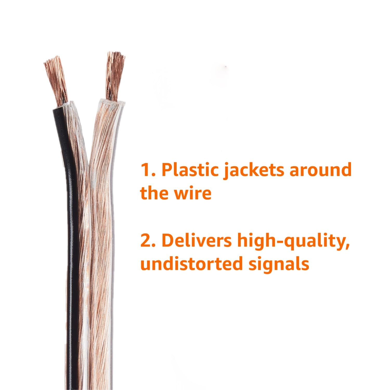 amazon basics 16-Gauge/AWG Speaker Wire, Oxygen-Free Copper, Two Conductors, Audio Speaker Cable for Car, Stereo, Subwoofer, Home Theatre, Hi-Fi Surround Sound (100 Feet, Copper, Transparent)