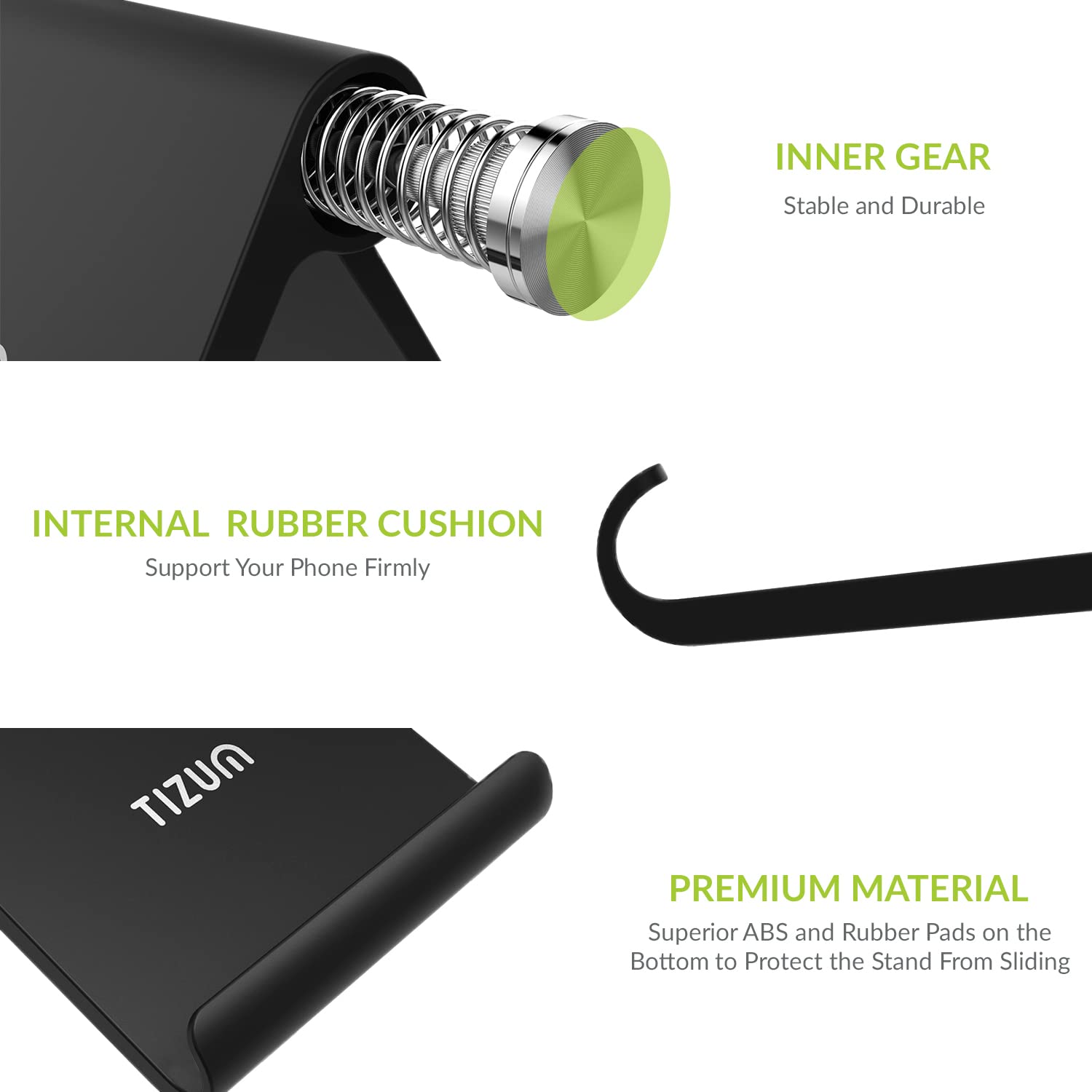 Tizum Multi Angle Foldable Tablet/Mobile Phone Tabletop Stand Holder, Adjustable Angle, Anti-Slip Pads, Cradle, Dock Compatible for Ipad, Tablets, Smartphones, Kindle with Screen Up to 10-Inch (Black)