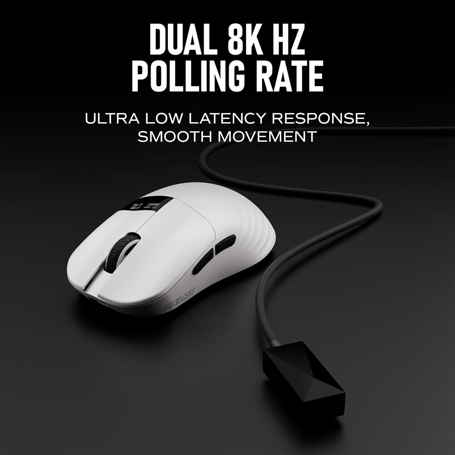 OOCTPK Chilkey Glacier LW 8K M Wireless Gaming Mouse with Screen - 49g Super Lightweight - Dual 8K Polling - Maximum 30000 DPI - Optical Switch - Tri-Mode 2.4G/USB-C/Bluetooth 5.2 - White