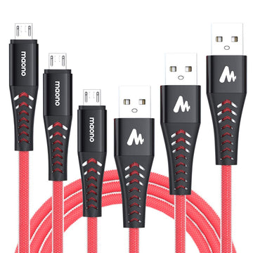 Maono UC201R-P3 Micro USB Fast Charging Cable, with High Speed Data Syncs for Android, 0.5m+1.5m+2m, Red, Pack of 1 with 3 Charging Cables