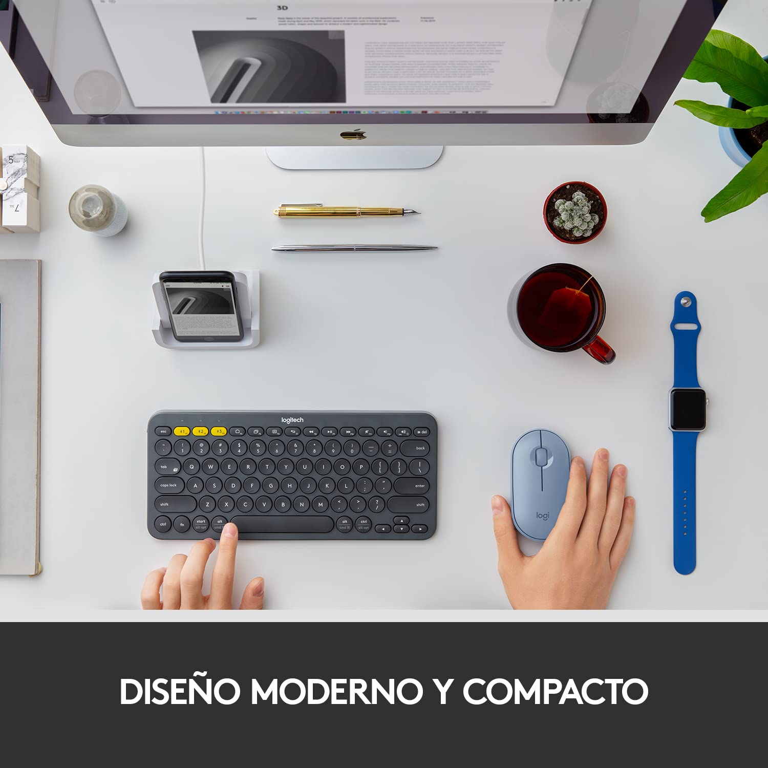 Logitech Pebble M350 Wireless Mouse with Bluetooth or USB - Silent, Slim Computer Mouse with Quiet Click for Laptop, Notebook, PC and Mac - Blue Grey