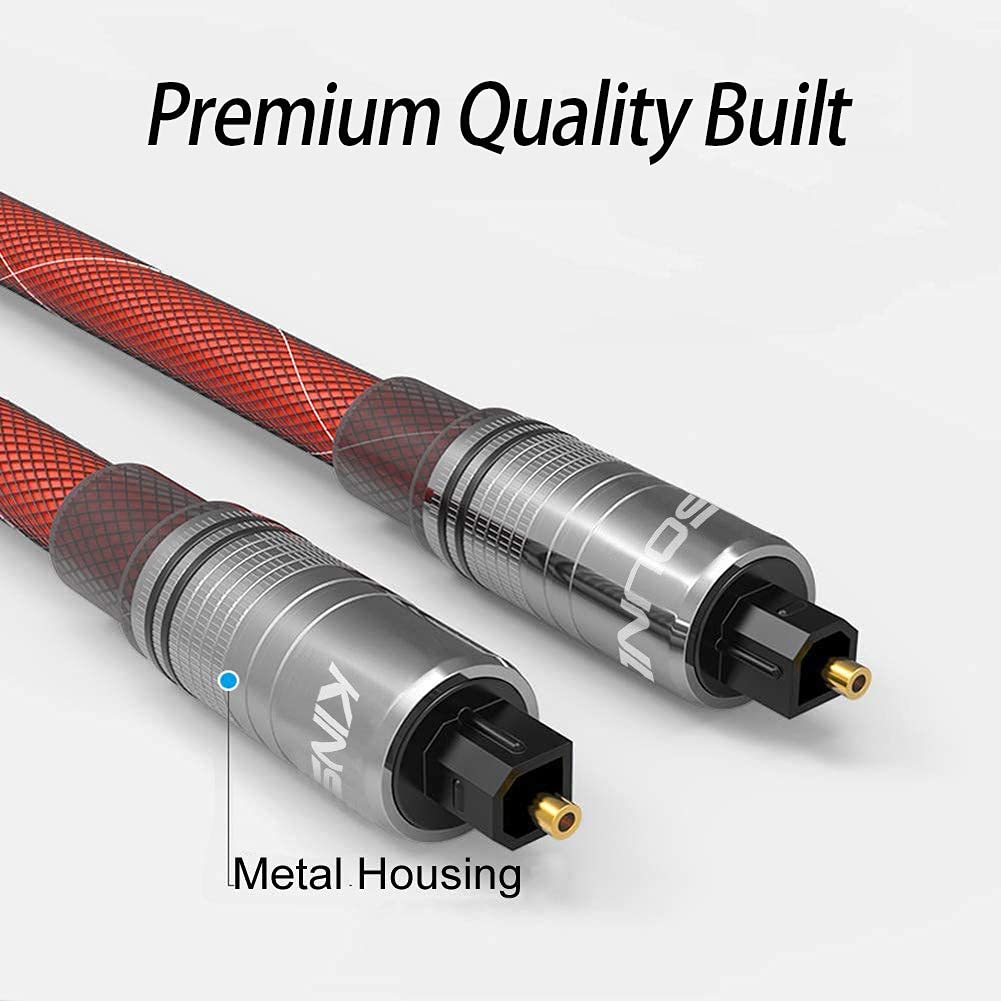 Kinsound Optical Audio Toslink Cable, Dolby Fiber Optic Cable with Gold-Plated Connectors Nylon Braided for Home Theater, Sound Bar, TV, Xbox, PS4, Projector & More 1M