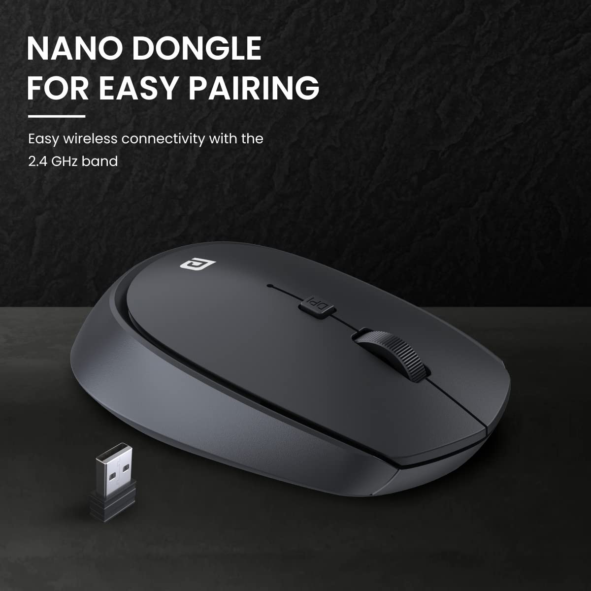 Portronics Toad 23 Wireless Optical Mouse with 2.4GHz, USB Nano Dongle, Optical Orientation, Click Wheel, Adjustable DPI(Black)