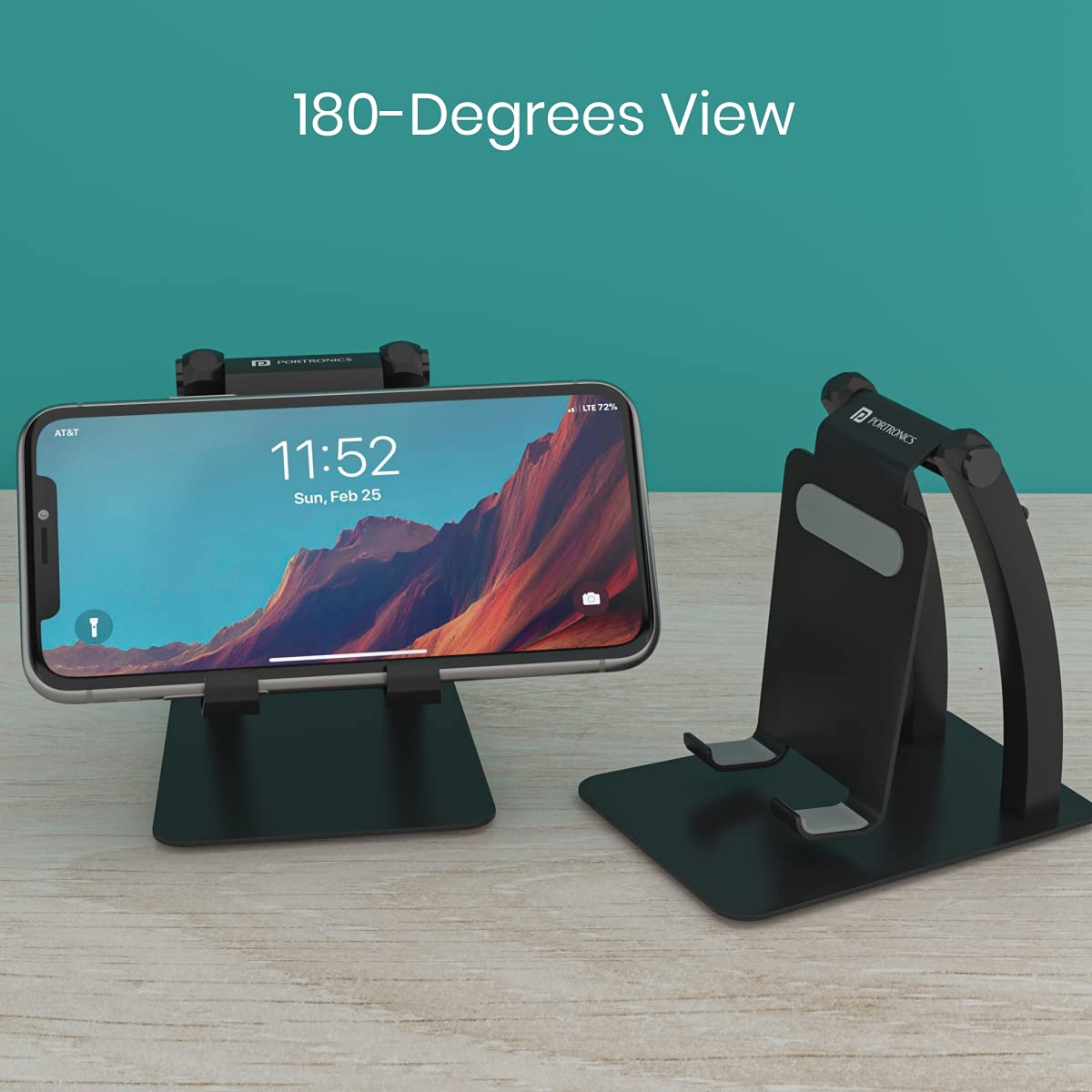 Portronics Modesk Burj Mobile Holding Tabletop Stand 180 Degree View I Metal Body I Wide Compatibility I Anti Skid Design (Black)