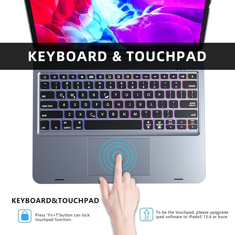 doqo iPad Pro Smart Keyboard Case with Trackpad with Backlit Keyboard,Advanced 5.1 Bluetooth, Protective case with Apple Pencil Holder (11/10.9 Inch(27.9/27.6cm), Detachable)