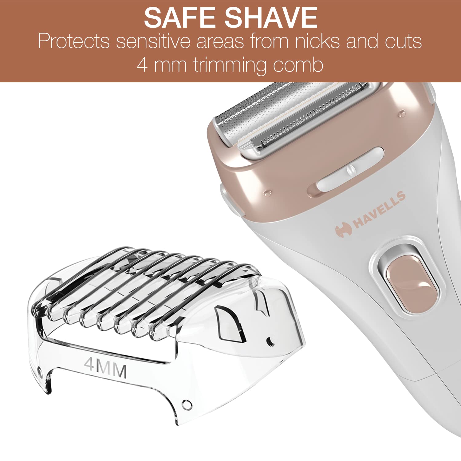 Havells FD5056 Lady Shaver, Twin Trim head for painless hair removal (White)
