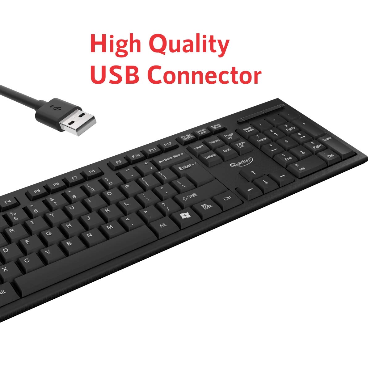 Quantum QHM-7406 Full-Sized Keyboard with (₹) Rupee Symbol, Hotkeys and 3-pieces LED function for Desktop/Laptop/Smart TV Spill-Resistant Wired USB Keyboard with 10 million keystrokes lifespan (Black)