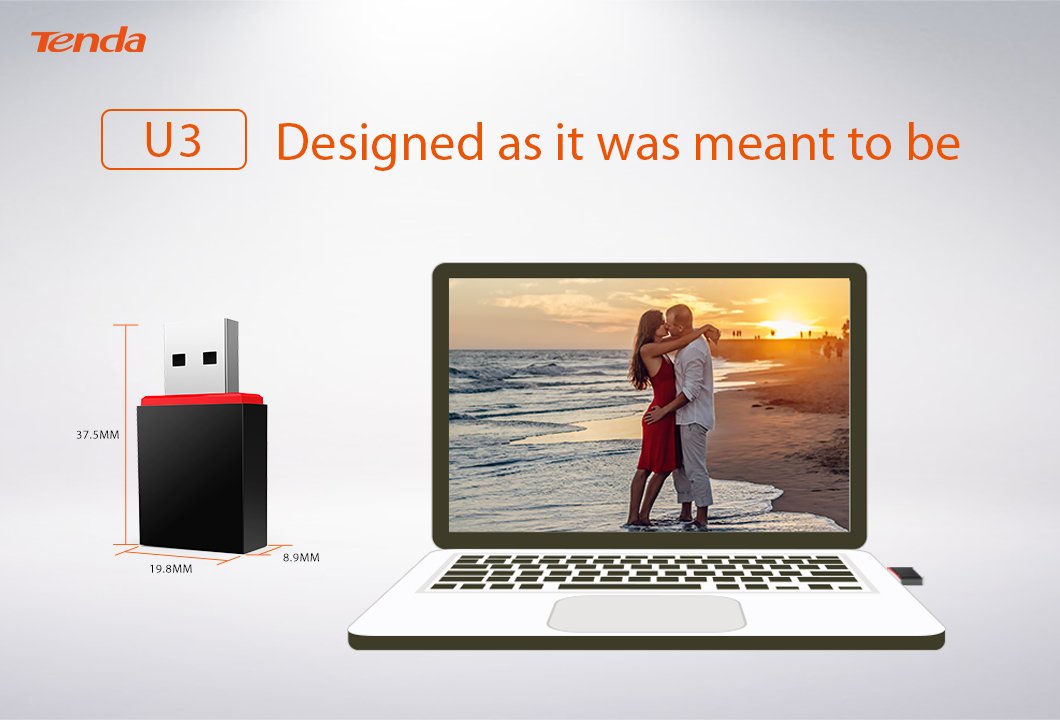 Tenda U3 WiFi Dongle 300Mbps USB Wireless Adapter, 2.4GHz, 2 Internal Antennas, USB 2.0, WPS, Soft AP Mode, Supports Windows 10/8.1/8/7 / XP, Mac OS 10.7~10.12, Linux (Black)