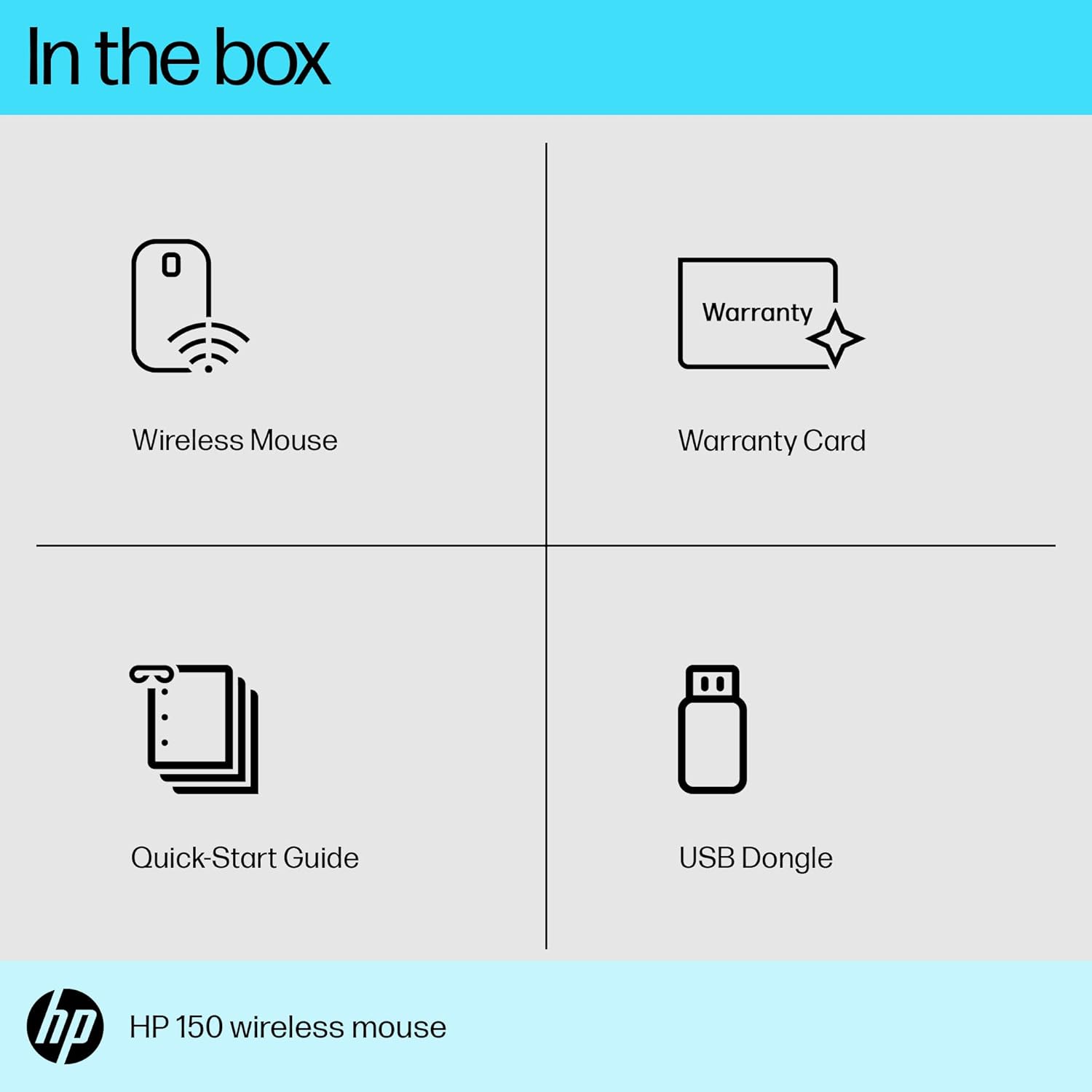 HP 150 Wireless USB Mouse with Ergonomic and ambidextrous Design, 1600 DPI Optical Tracking, 2.4 GHz Wireless connectivity, Dual-Function Scroll Wheel and 12 Month Long Battery Life