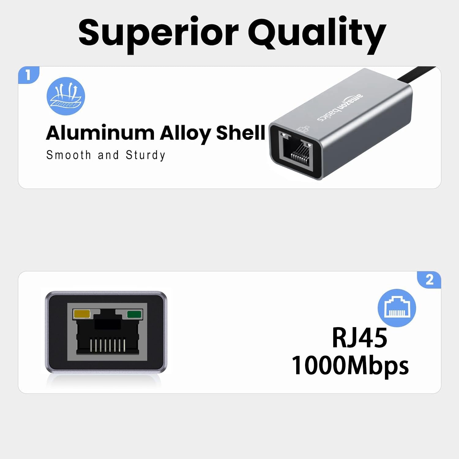 Amazon Basics USB-C to Ethernet Adapter - Gigabit Ethernet 100/1000Mbps, USB 3.0, Plug & Play, Compatible with MacBook Pro, Dell XPS, iPad Pro, Surface, Windows, macOS, Linux