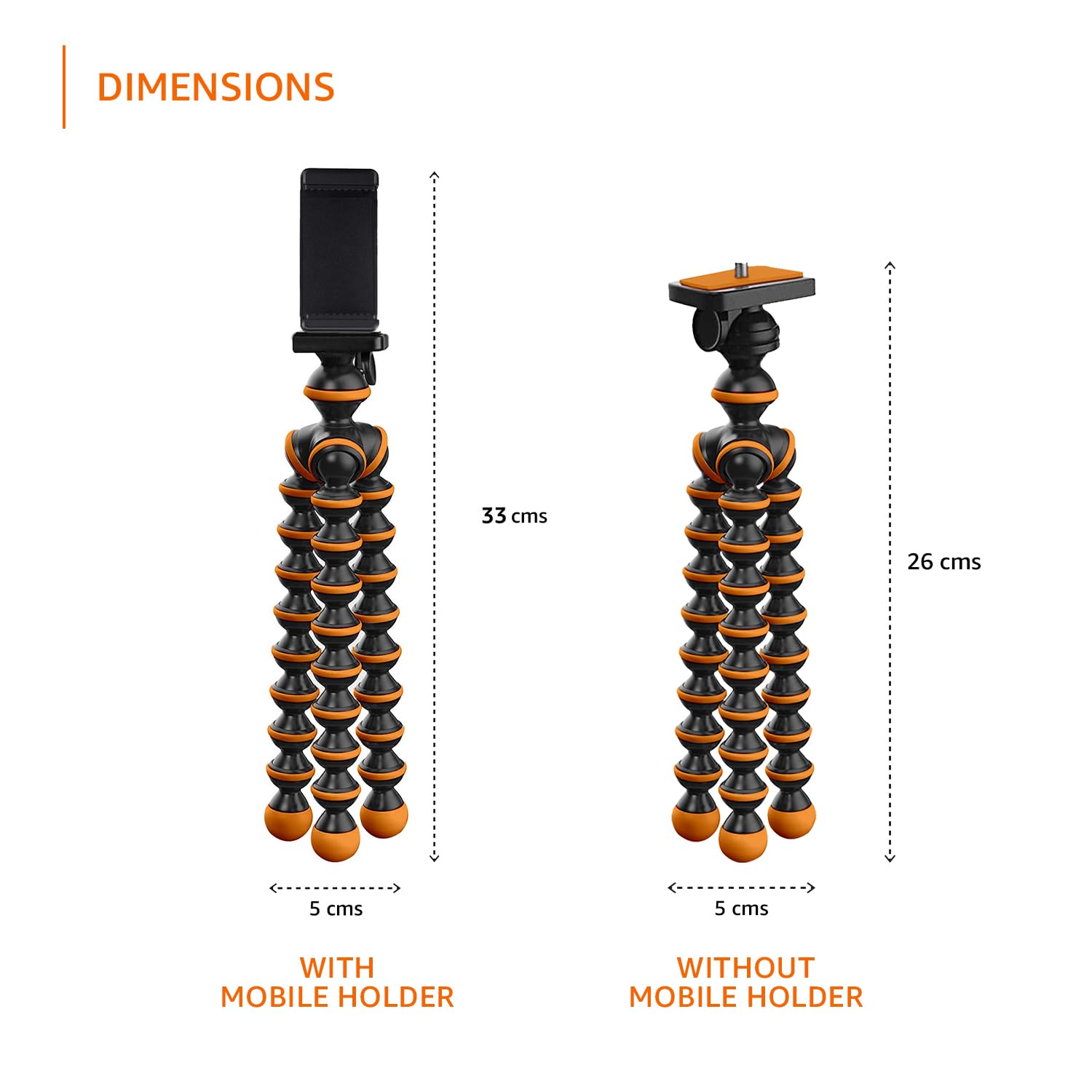 Amazon Basics Gorilla Tripod/Mini 33 cm (13 Inch) Tripod for Mobile Phone with Phone Mount & Remote, Flexible Gorilla Stand for DSLR & Action Cameras
