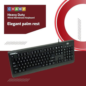 Tvs Electronics Champ Heavy Duty Membrane Wired Keyboard | Array of 104 Keys |Multimedia Functions|Membrane Keys| Compatible|Smooth Handling|Lightweight|Plug|SND Play USB Connectio |Sculpted Key Cap