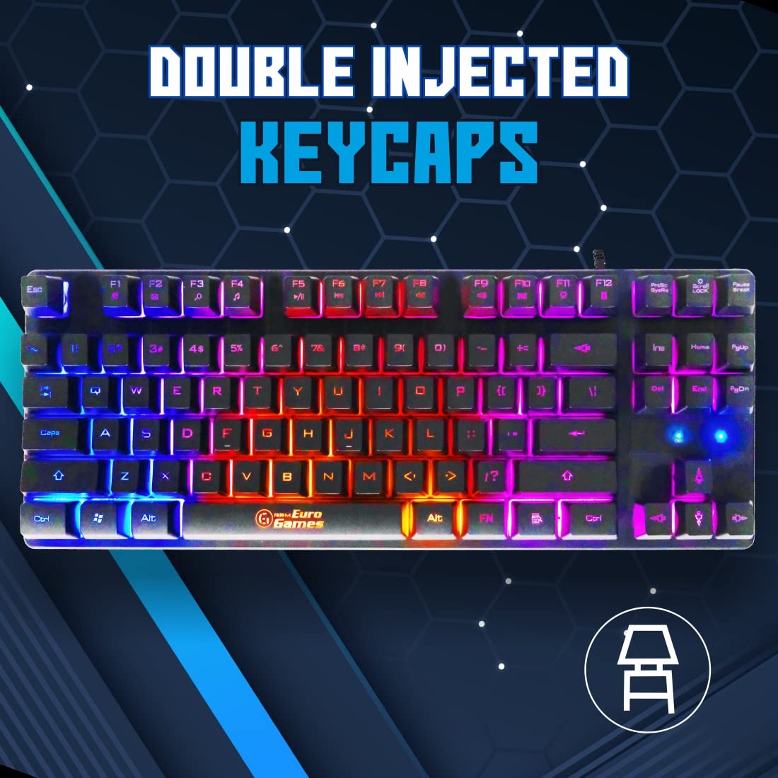 RPM Euro Games Gaming Keyboard Wired | 87 Keys Space Saving Design | Membrane Keyboard with Mechanical Feel | LED Backlit & Spill Proof Design