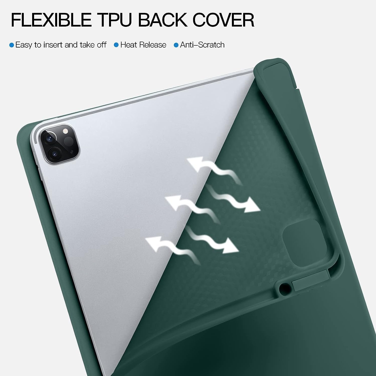 ProElite Smart Case for iPad Pro 12.9 inch 2022/2021 6th/5th Generation [Auto Sleep/Wake Cover] [Left Side Pencil Holder] [Soft Flexible Case with Stylus ] Recoil Series - Dark Green
