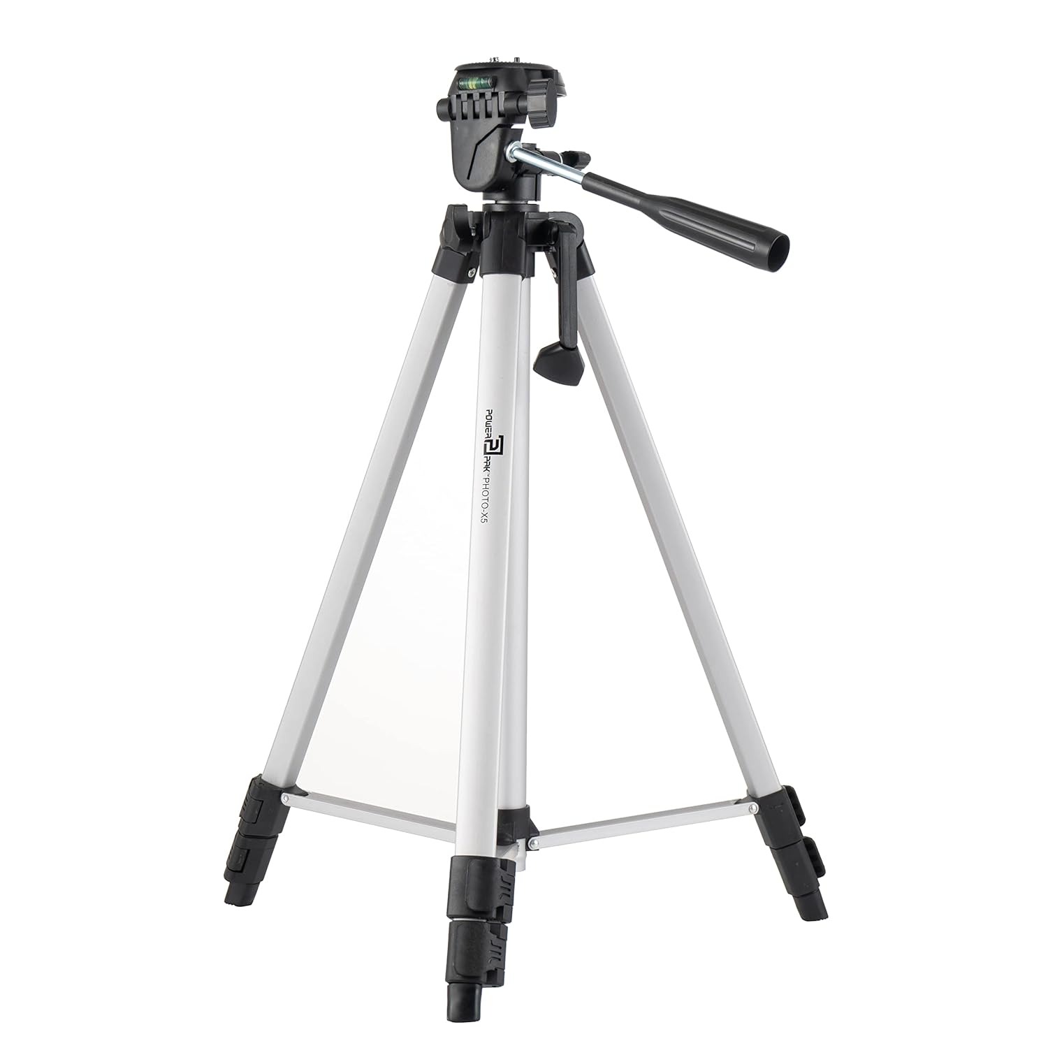 Powerpak Photo-X5 4.5ft/53'' Flat Tripod for Smartphones & Cameras |Max Operating Height - 4.5ft|with Smartphone Clamp & 3-Way Panhead | for Digital DSLR, Video Camera, Camcorder|Payload 1.5kg, Black