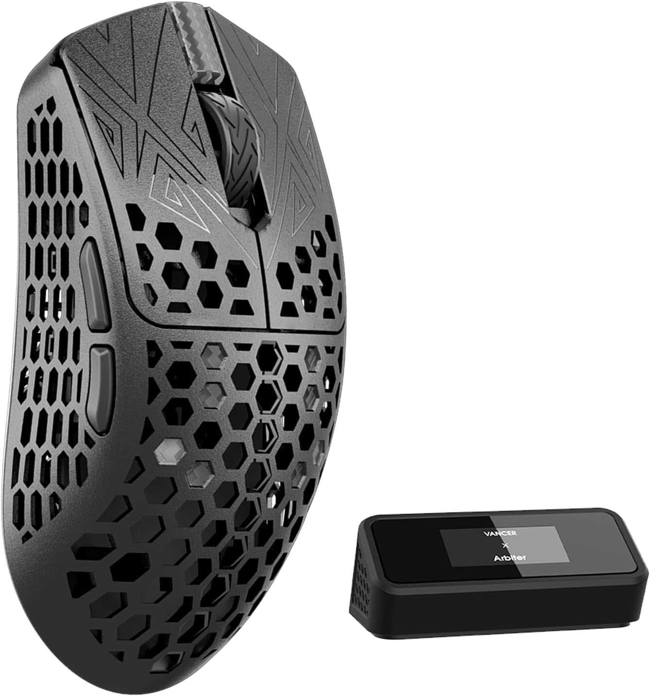 ARBITER Akitsu 8K Carbon Fiber Composite Gaming Mouse - Ultra-Light 38g, Wireless, 26k DPI, USB-C Fast Charging, 60Hr Battery Life, 8k Polling Rate, PIXART 3395 Sensor, LCD Display