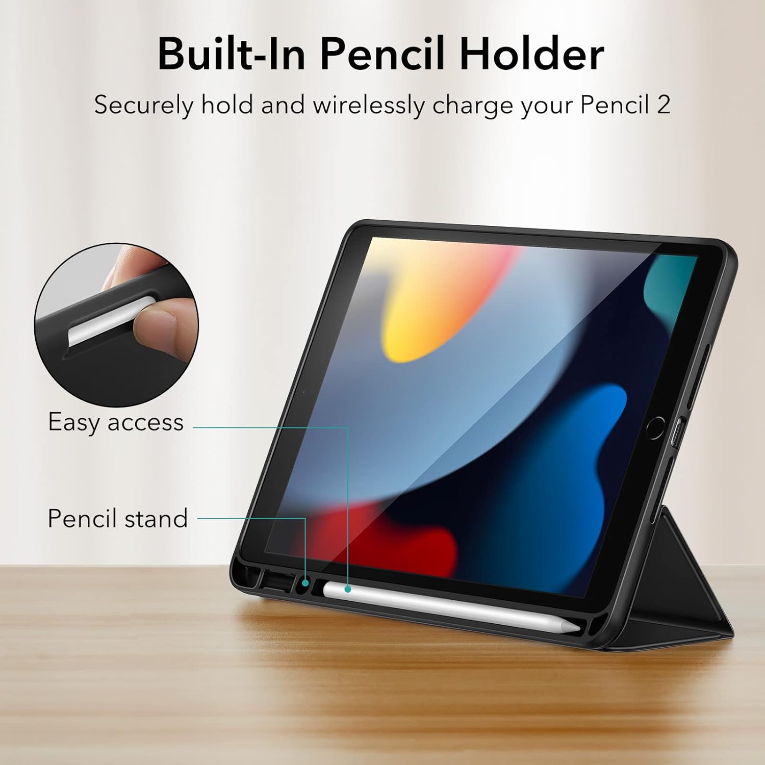 ESR Rebound Case with Pencil Holder for iPad 9th/8th/7th Generation Case, iPad 10.2 case with Pencil Holder (2021/2020/2019 Models), Trifold Viewing Stand, Auto Sleep/Wake Cover, Rebound Series, Black