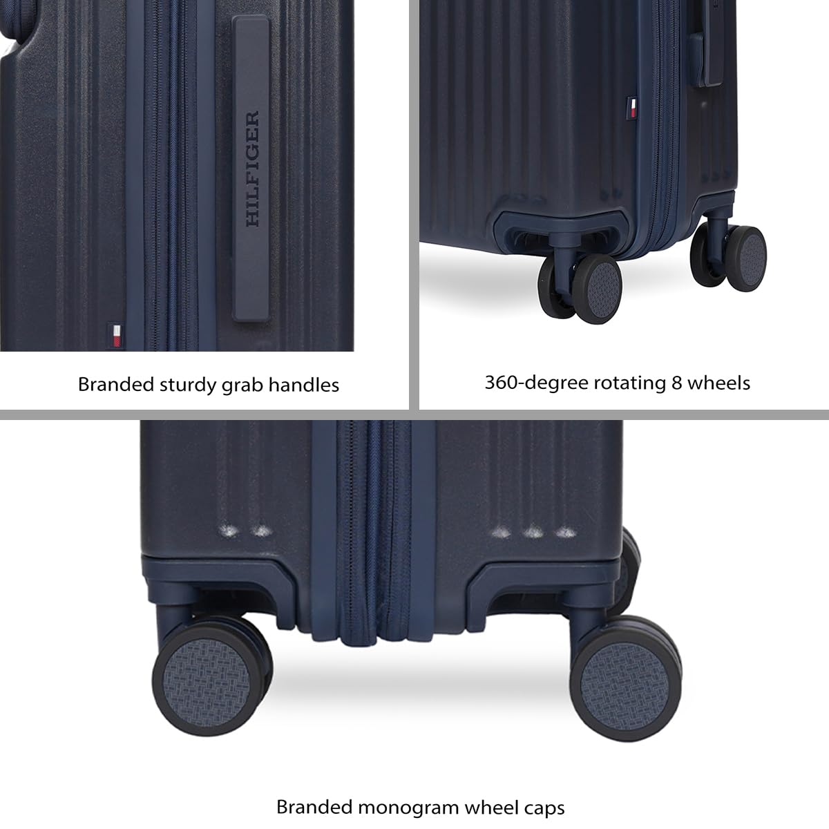 Tommy Hilfiger Pittsburg Unisex Hard Luggage - Navy 80CM Large Suitcase | Polycarbonate | Dual TSA Concealed Lock | 104 LTR Capacity | 2 Compartment | Water Resistant | 15 Inch Laptop Sleeve