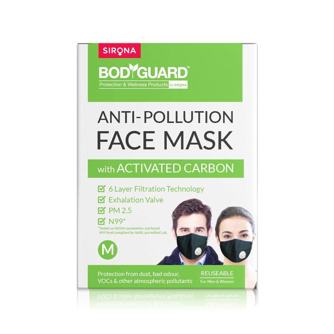 Bodyguard Cotton Reusable Face Mask with Noseclip (Black, With Valve) for Unisex