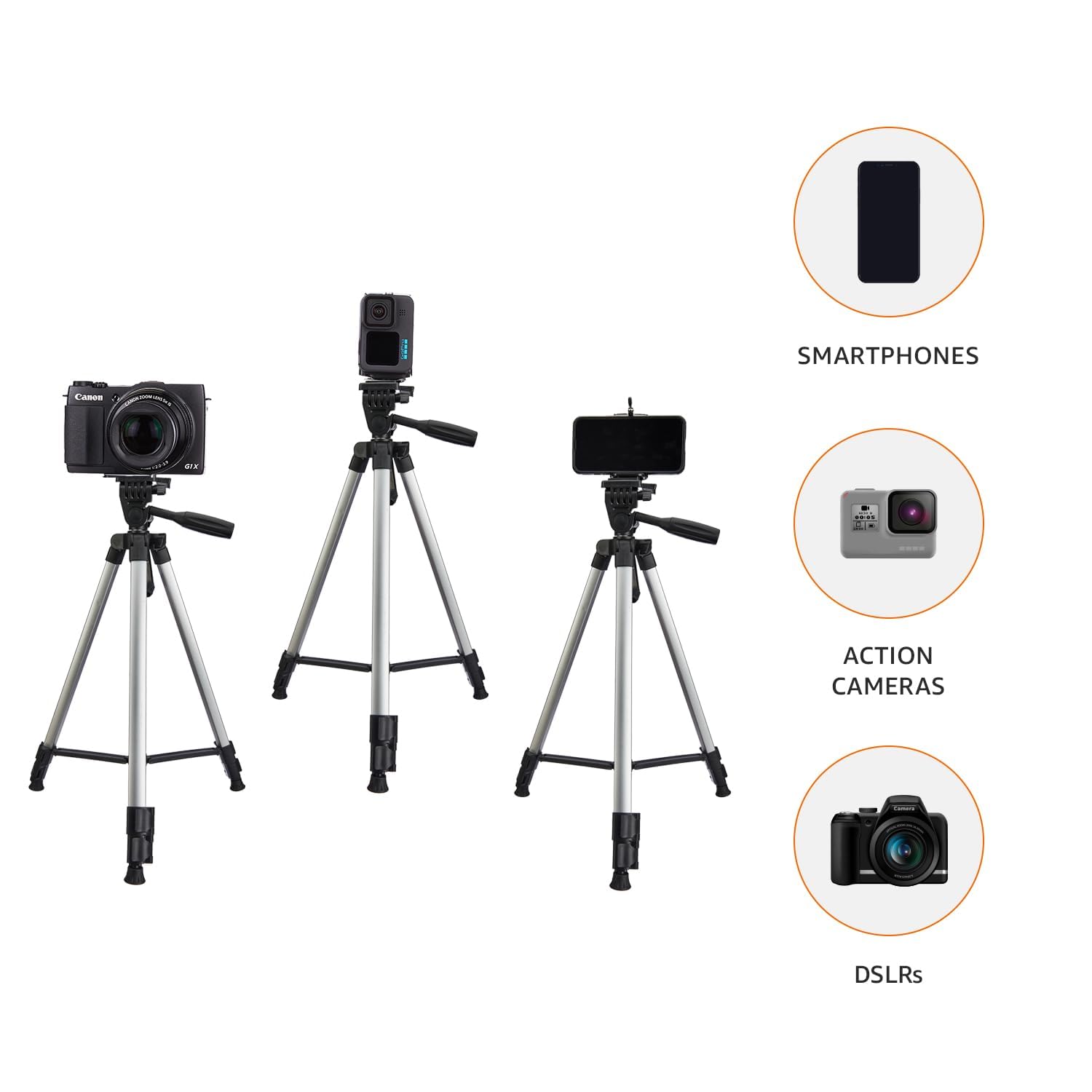 Amazon Basics Aluminium Professional Sturdy Tripod with Mobile Phone Holder Mount, 3-Way Head, Accessory Hook, and Carry Bag for All Smart Phones, GoPro, Cameras (35-125 cm)