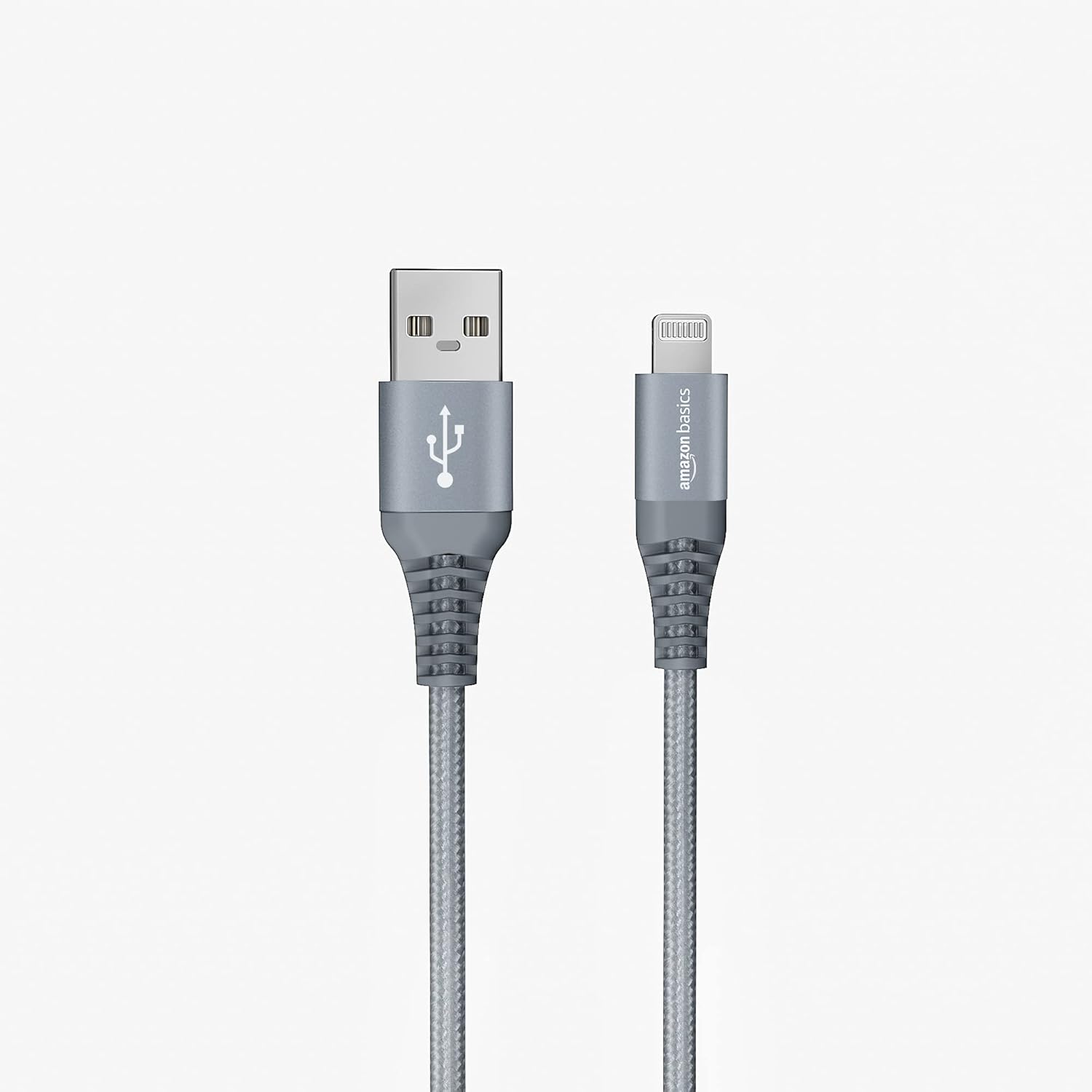 AmazonBasics USB A to Lightning Aluminum with Nylon Braided MFi Certified Charging Cable (Grey, 1.8 meter)