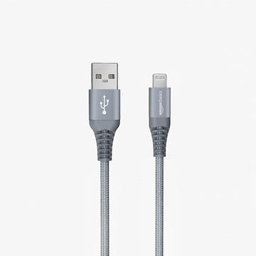AmazonBasics USB A to Lightning Aluminum with Nylon Braided MFi Certified Charging Cable (Grey, 1.8 meter)