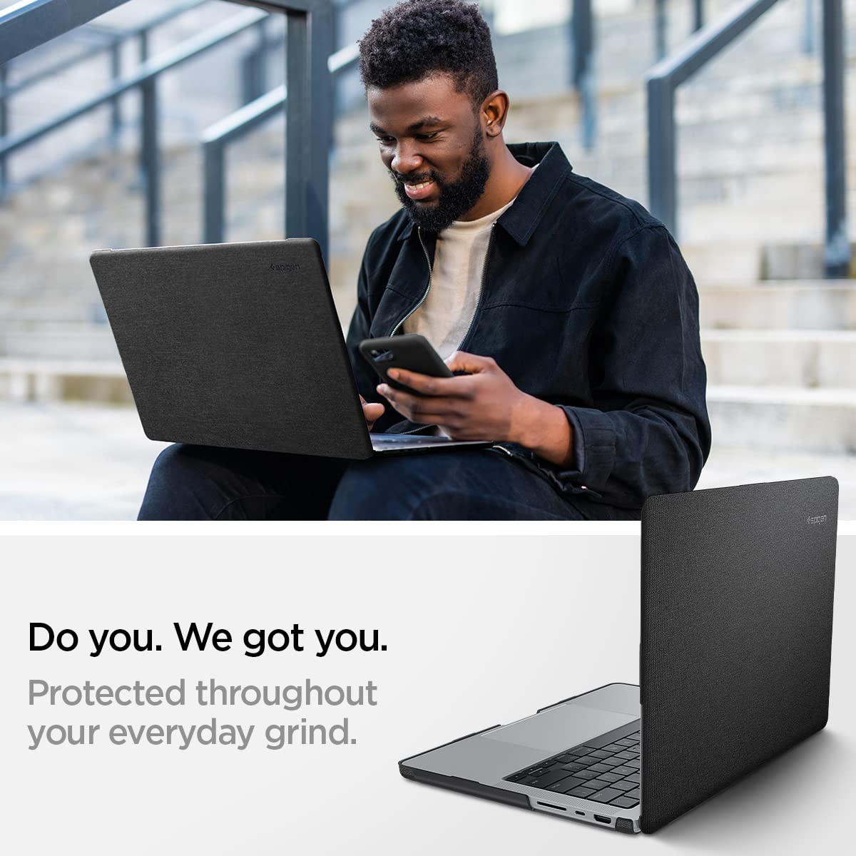 Spigen Urban Fit Designed for New MacBook Pro 14 inch Hard Shell Case with M4/Pro/Max (2024) and M3/M2/M1/Pro/Max (2023-2021) - Black