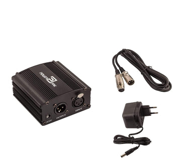 Powerpak 48V Phantom Power Supply 1 Channel for Condenser Microphone Music Recording Equipment (Black)