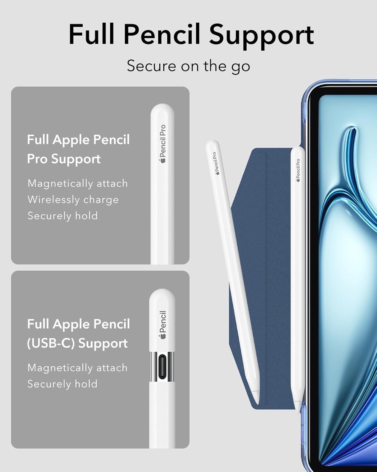 ESR for iPad Air 11 inch Case M3/M2 (2025/2024), iPad Air 7th/6th/5th/4th Generation Cover Case 2022/2020, Smart Trifold Stand with Clasp, Support Pencil Pro/USB-C Charging, Ascend Series, Navy Blue