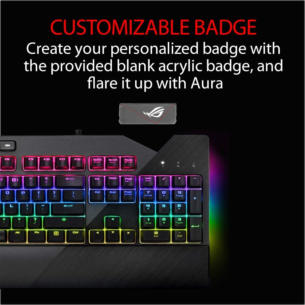 ASUS ROG Strix Flare (Cherry MX Red) Aura Sync RGB Mechanical Gaming Keyboard with Switches, Customizable Badge, USB Pass Through and Media Controls