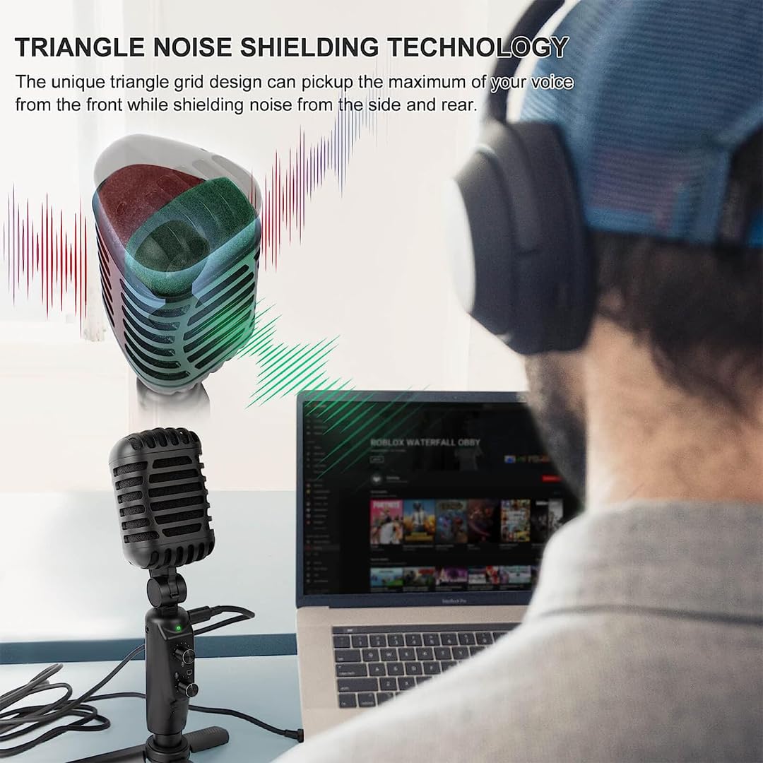 Audio Array AM-C24 USB Plug & Play Retro Microphone Kit | No Latency Monitoring & Volume Control Knob | Gaming, Streaming, Podcast, Singing, Discord, Zoom Meeting, YouTube | Laptop, PC, Smartphones