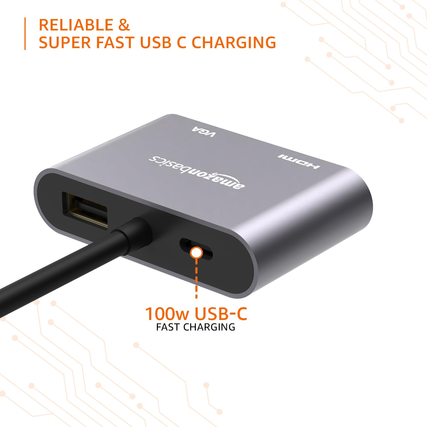 Amazon Basics 4-in-1 Hub Multiport Adapter with HDMI 4K, VGA 1080P, USB 3.0, 100W USB-C PD Port for PC, MacBook, Mac mini, iMac, and Tablet