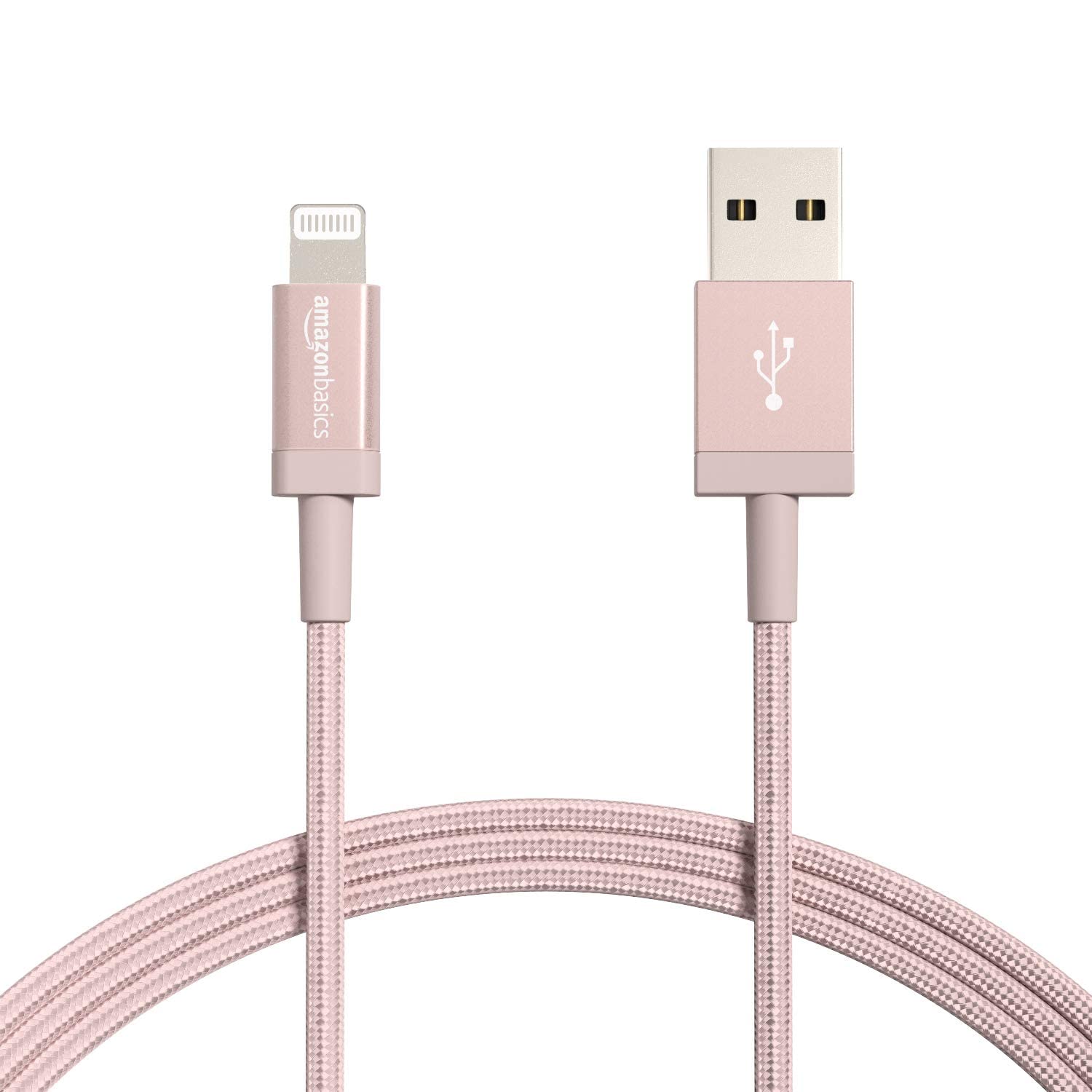 Amazon Basics USB-A to Lightning Cable, Apple MFi Certified, Nylon Braided Cord for iPhone 14 13 12 11 X Xs Pro, Pro Max, Plus, iPad, High Speed Transfer, 6 Foot, Rose Gold