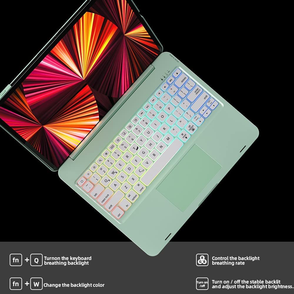 doqo iPad Pro Smart Keyboard Case with Trackpad with Backlit Keyboard,Advanced 5.1 Bluetooth, Protective case with Apple Pencil Holder (11/10.9 Inch(27.9/27.6cm), Detachable)