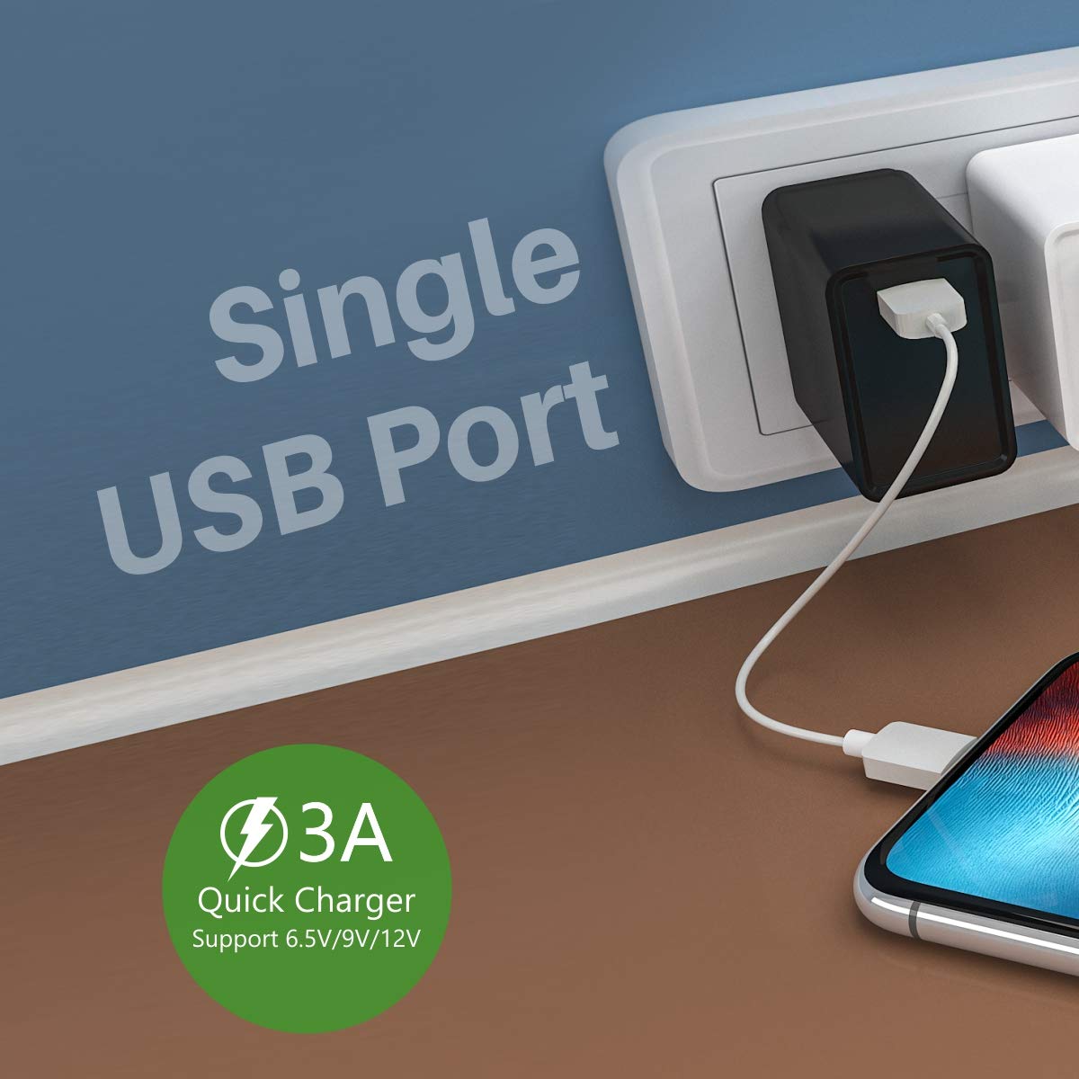 Portronics Adapto One,18W 3A Mach USB Charging Adaptor,Comes with 1M Type-C Cable Single Port Wall Charger for Iphone11/Xs/Xs Max/Xr/X/8/7/6/Plus,Ipad Pro/Air2/Mini3/Mini 4,Samsung S4/S5&More,Black