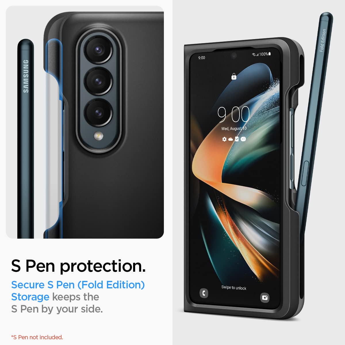 Spigen Thin Fit P for Samsung Galaxy Z Fold 4 Case, Galaxy Z Fold4 Back Cover (2022) - TPU+Poly Carbonate｜Black