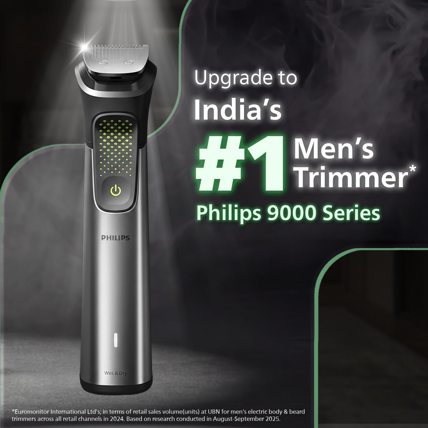 Philips India's No.1 Men's Trimmer* | Luxurious Stainless Steel Design | BeardSense Technology | All-in-One Grooming Kit- Beard, Hair, Body, Intimate | 120min runtime | IPX7 | 5yr warranty* | MG9532