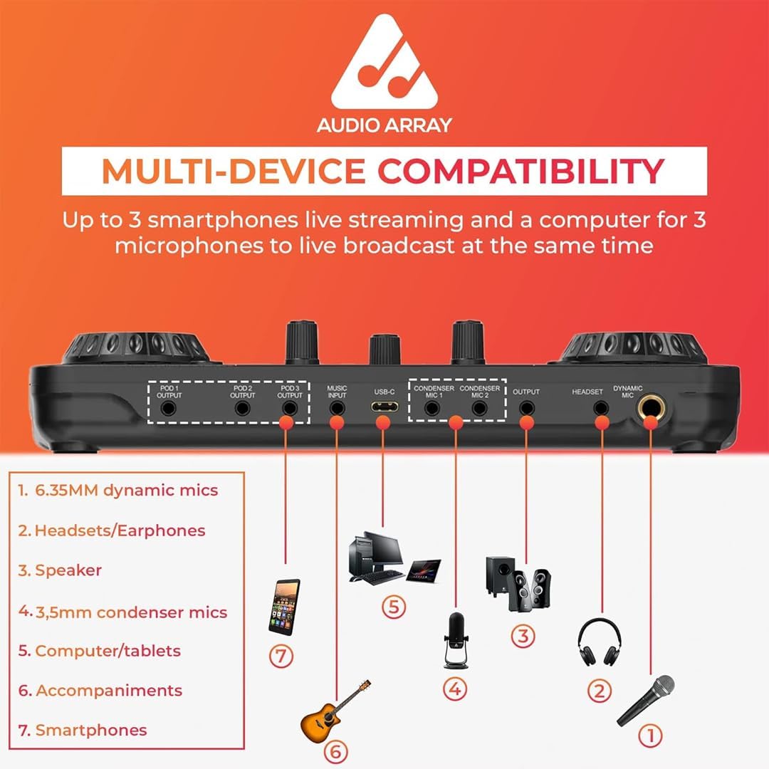 Audio Array AB-01 Audio Interface Podcasting Streaming Console Mixer with Bluetooth & XLR to 3.5mm Condenser Mic | Upto 8hr Battery Backup| Gaming, Streaming | Compatible with Mobile & Computers