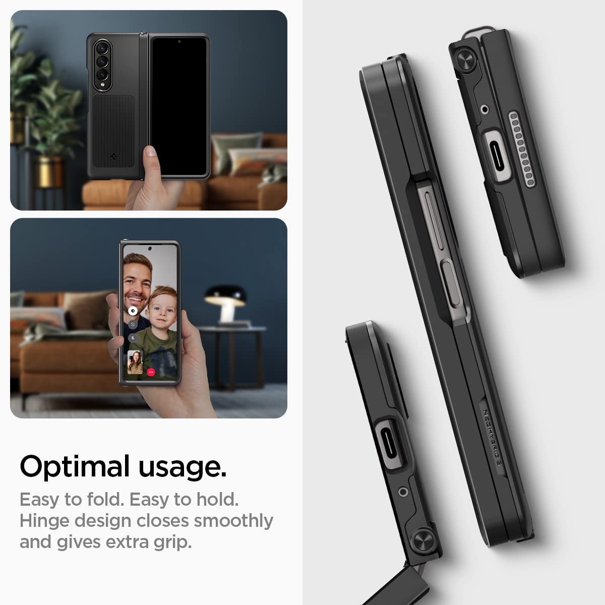 Spigen Neo Hybrid S for Samsung Galaxy Z Fold 4 Case, Galaxy Z Fold4 Back Cover (2022) - TPU+Poly Carbonate+Metal｜Black