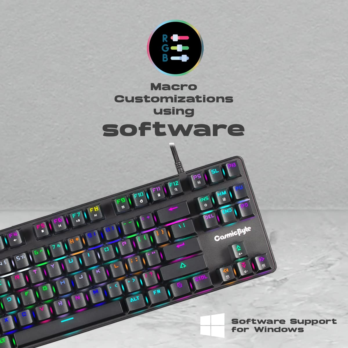 Cosmic Byte CB-GK-18 Firefly Per-Key RGB TKL Mechanical Keyboard with Swappable Outemu Red Switch, Macros, Software (Black)