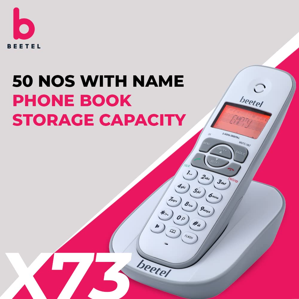 Beetel X73N 2.4Ghz Cordless Landline Phone with Caller ID Display, 2-Way Speaker Phone with Volume Controls, Auto Answer, Alarm Function, Stylish Design (Grey/White)(X73N)