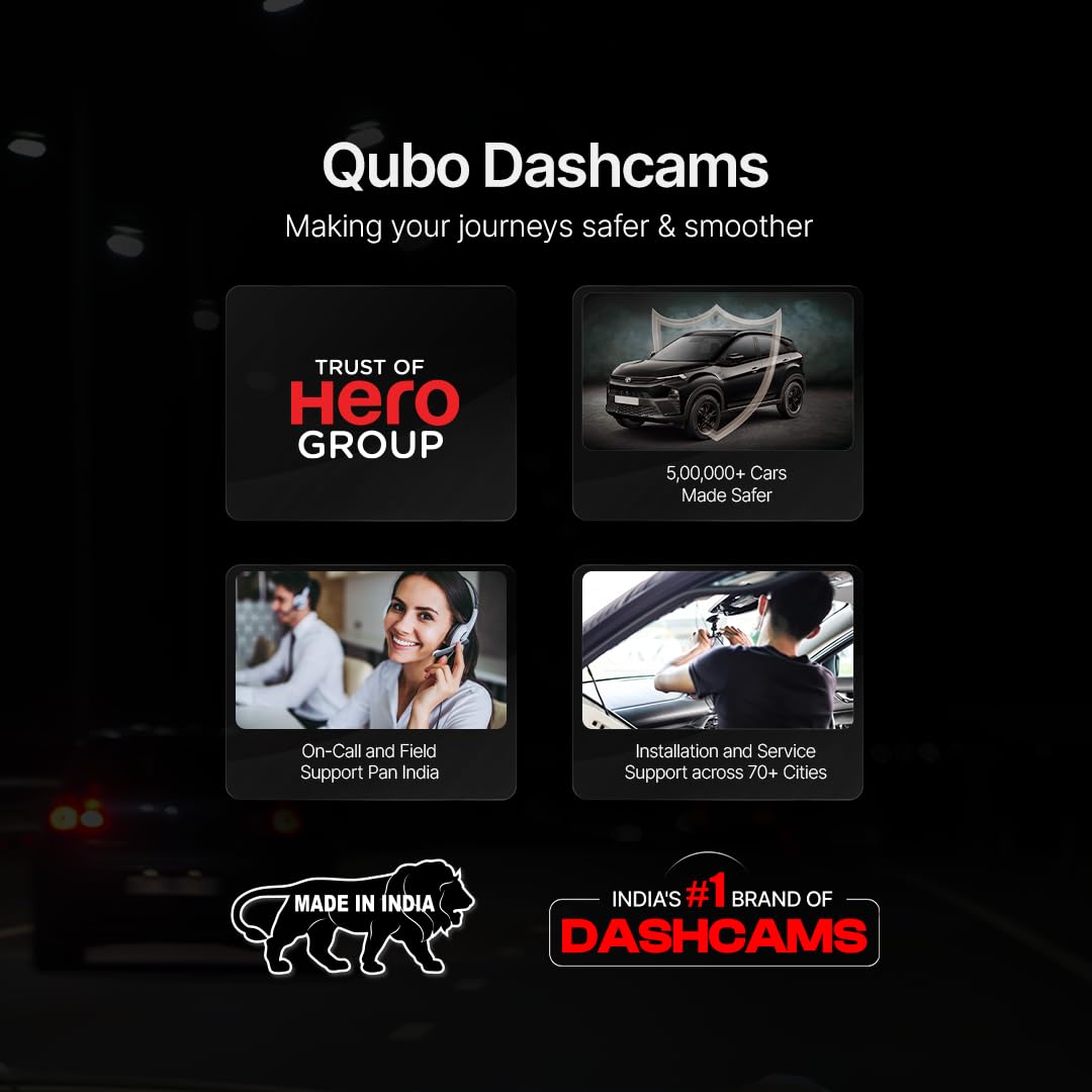 Qubo Car Dash Camera Pro (with GPS Logger) Dash Cam | from Hero Group | Made in India | Full HD 1080p | Wide Angle View | G-Sensor | Wi-Fi | Emergency Recording | Supports Up to 256 GB SD Card