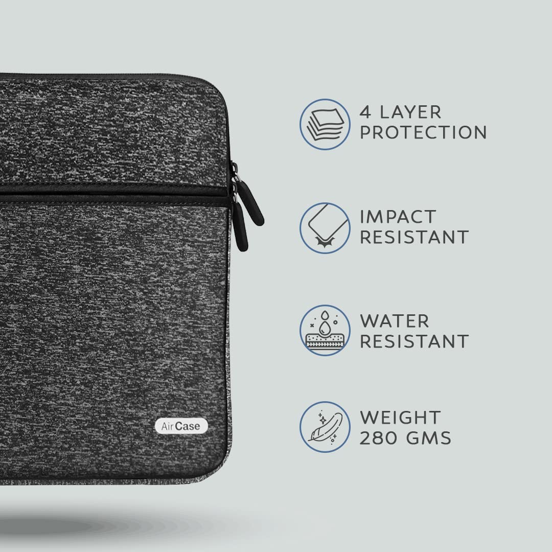 AirCase Premium Laptop Bag with 6 Pockets fits Upto 14.1" Laptop/MacBook, Wrinkle Free, Padded, Water Resistant Light Neoprene case Cover Sleeve Pouch, for Men & Women, Ash